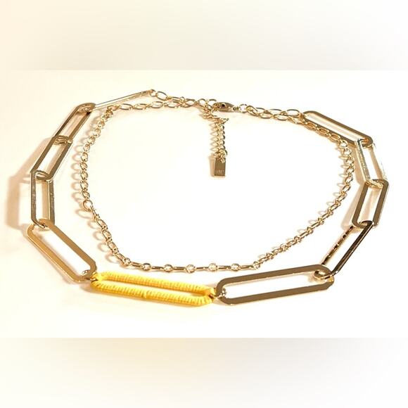 NEW INC 18" PAPERCLIP NECKLACE Gold Double Strand Link Yellow Wrapped Chain Link - Picture 4 of 4